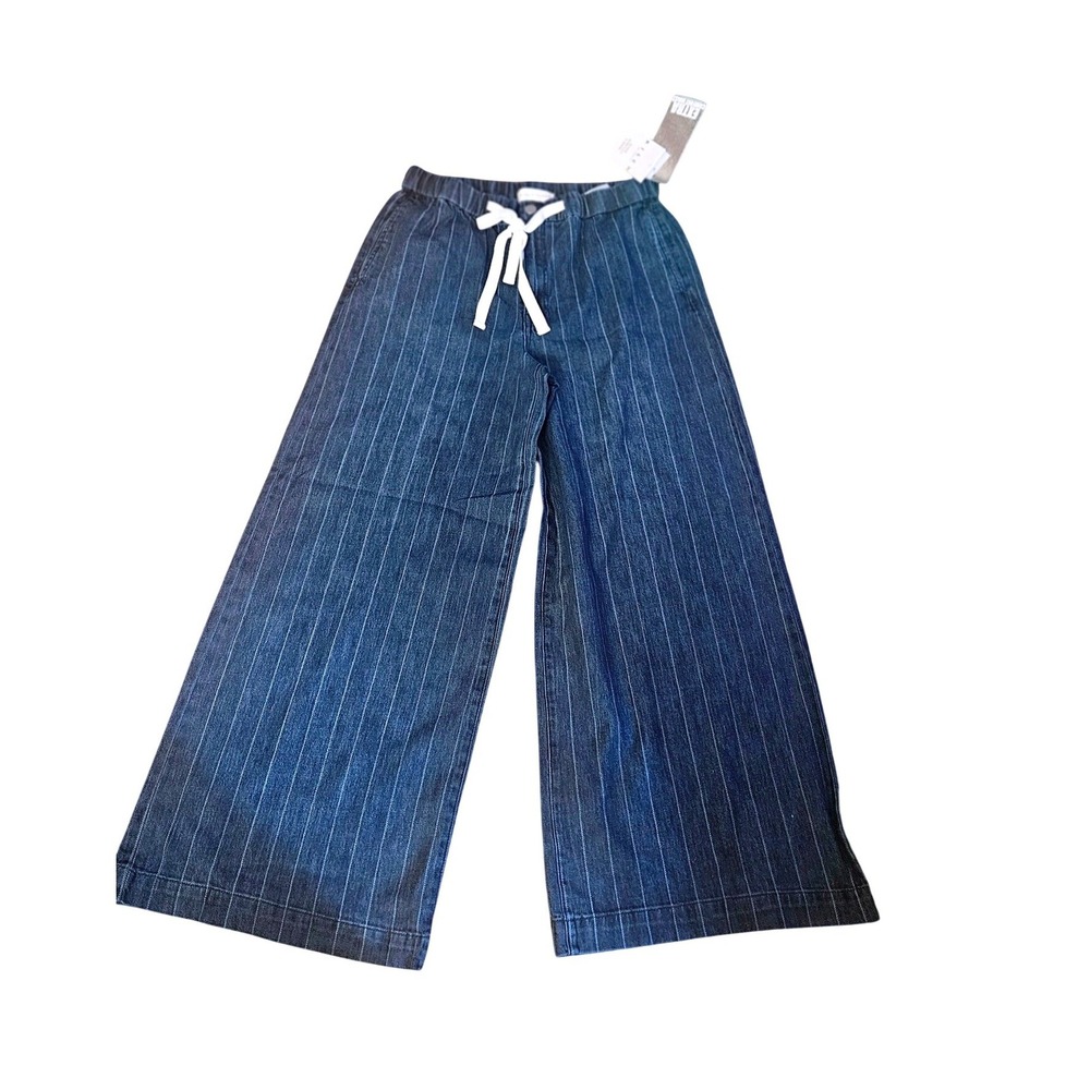 Risen Jeans Los Angeles Pinstripe Wide Leg Denim Pants Indigo Blue Womens Large - Picture 2 of 13
